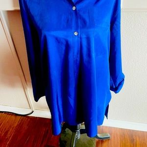 Ladies Chico’s Size 2 Cobalt Blue Button Down Tab Sleeve Blouse 14/16